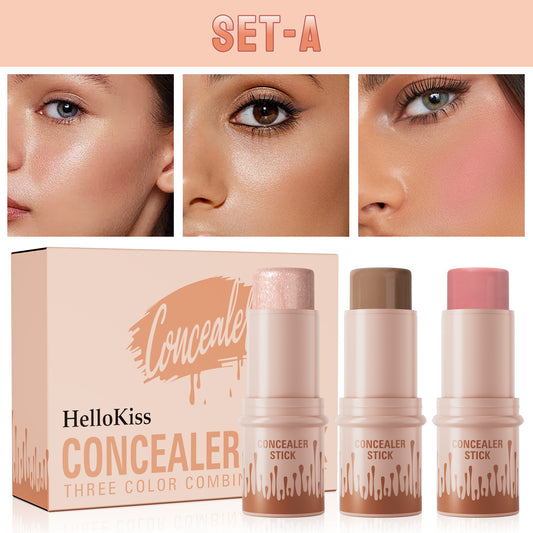 Hellokiss 3-in-1 Makeup Stick Set – Highlight, Contour (Shadow) & Blush