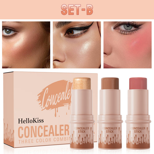 Hellokiss 3-in-1 Makeup Stick Set – Highlight, Contour (Shadow) & Blush