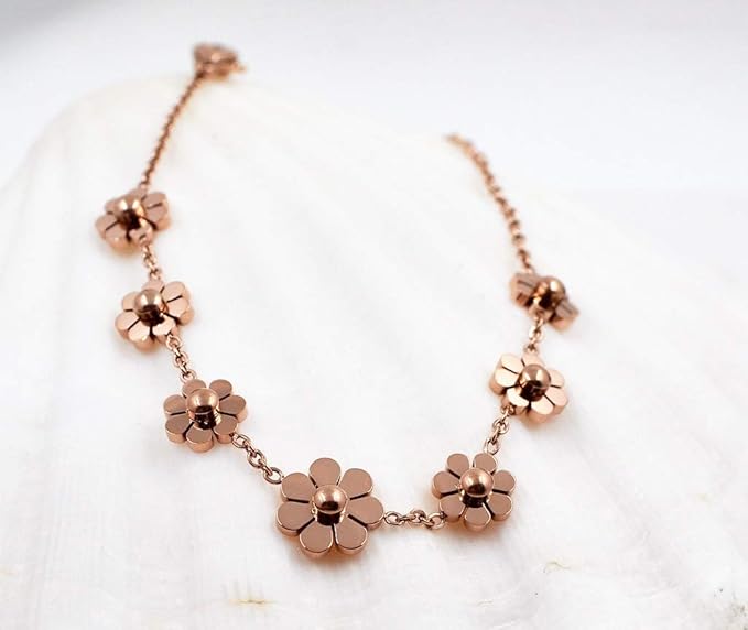 NanMuc Boho Anklets Rose Gold Ankle Bracelets Daisy Flower Beads Beach Foot Jewelry Adjustable for Women