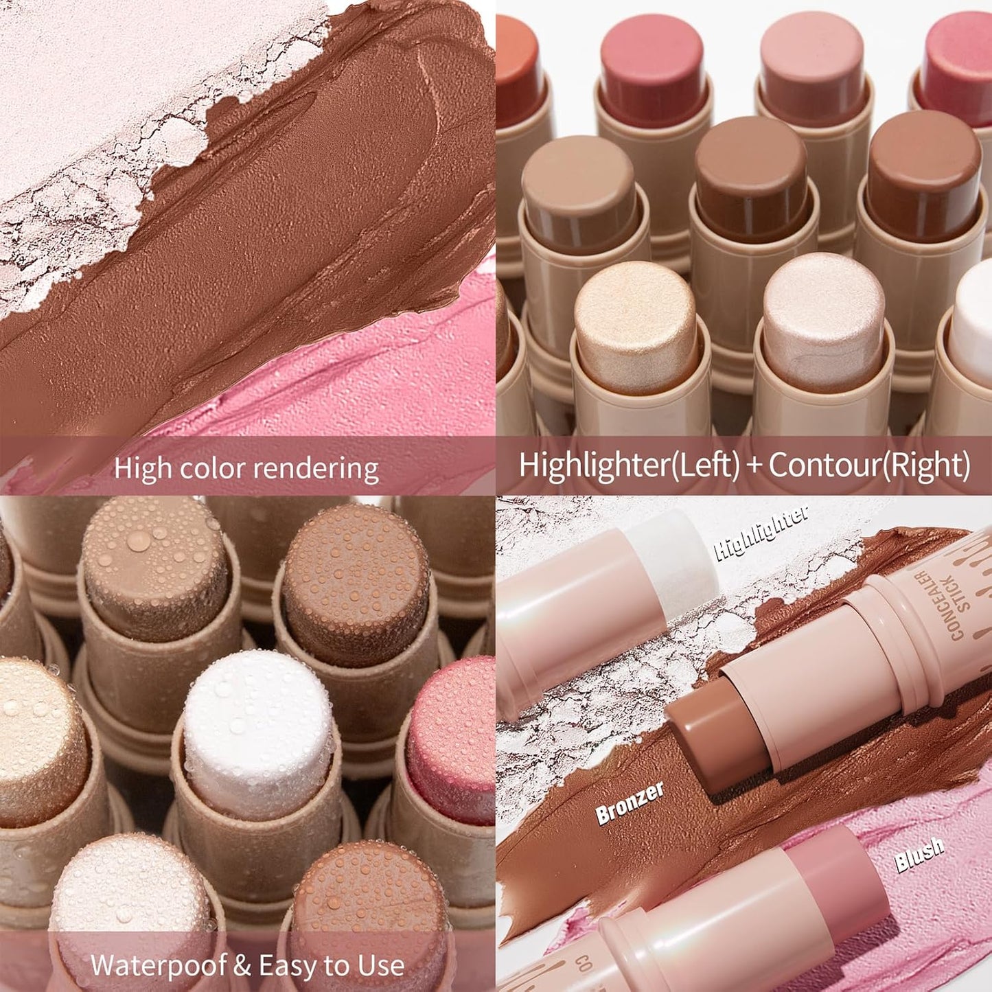 Hellokiss 3-in-1 Makeup Stick Set – Highlight, Contour (Shadow) & Blush