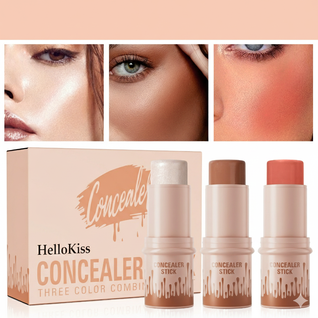 Hellokiss 3-in-1 Makeup Stick Set – Highlight, Contour (Shadow) & Blush