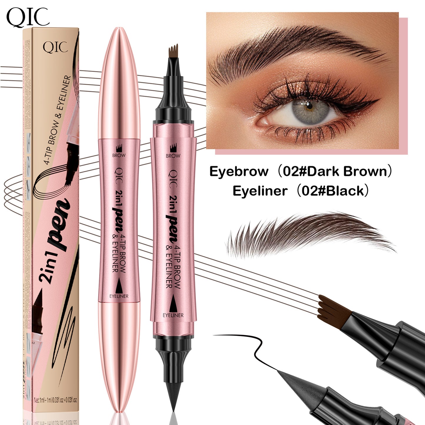 Qic Brow & Line 2IN1 Ink Pen – Eyeliner + Eyebrow Pencil {Waterproof}